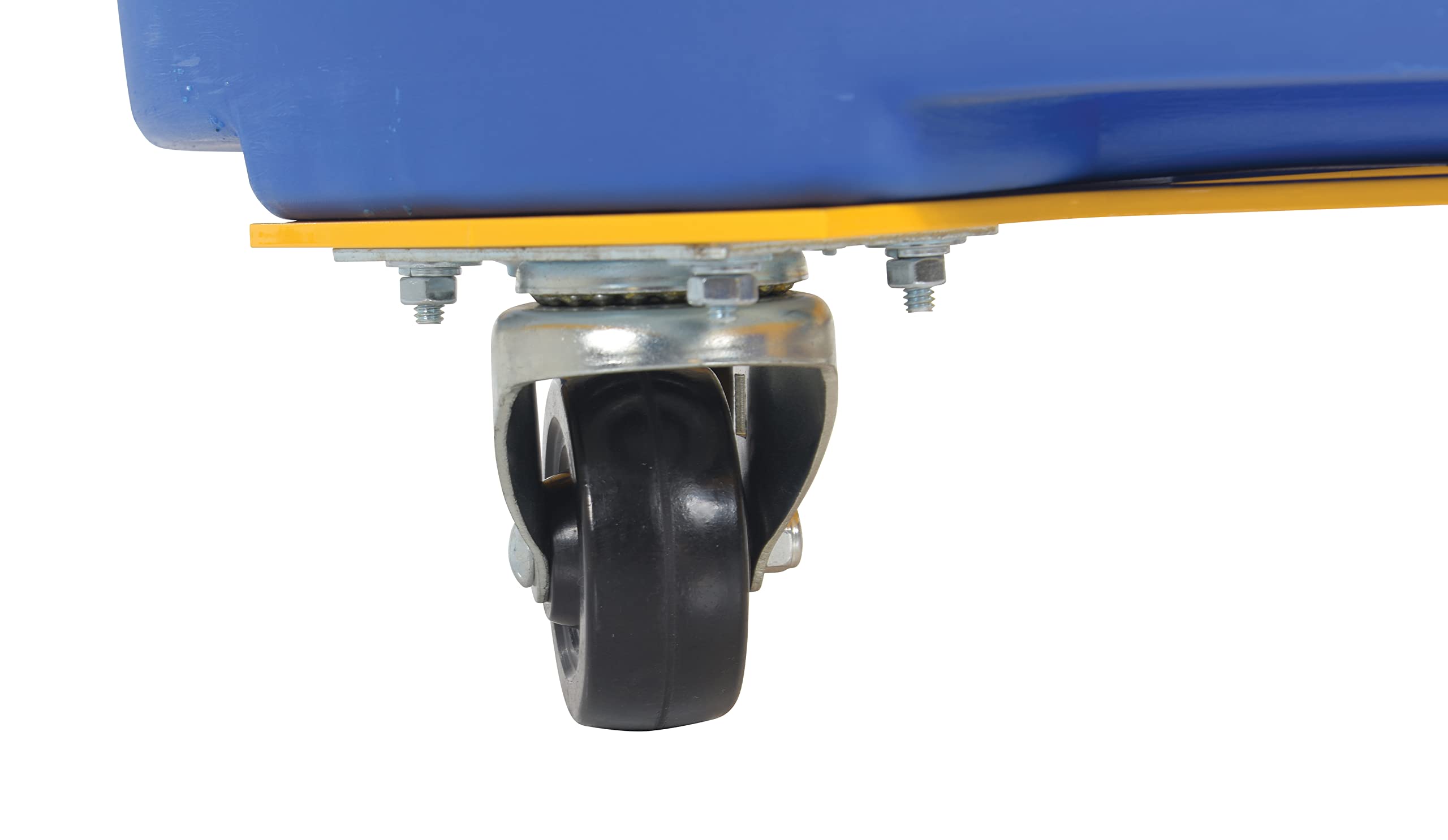 Vestil DRUM-DP-HD-55-BU Polyethylene Heavy Duty Drum Dolly 55 Gallon 24-1/4 in. x 24-1/4 in. x 8-1/2 in. 600 Lb. Capacity Blue/Yellow