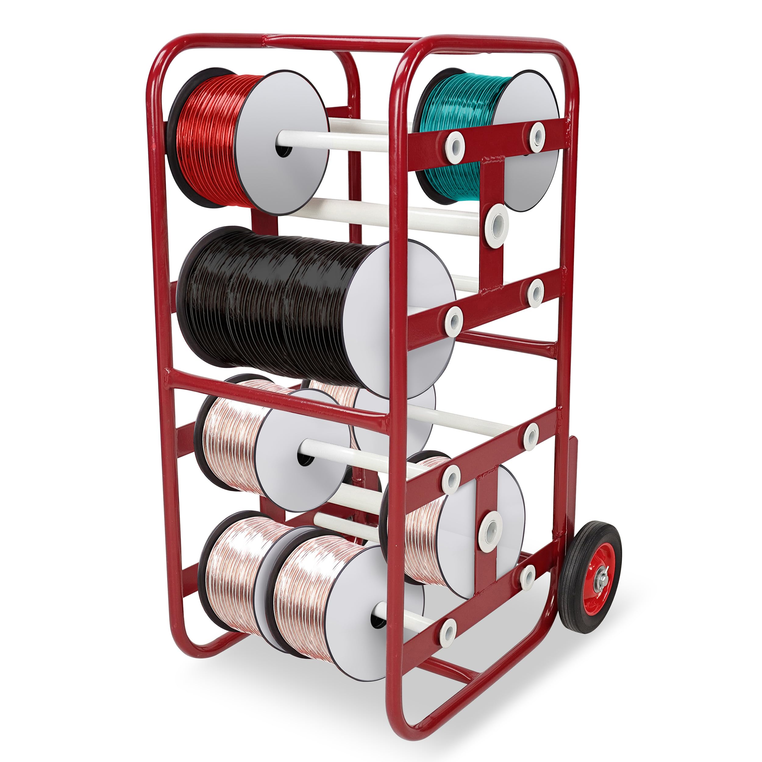 BISupply Wire Spool Rack Cable Caddy, Red - Wiring Spool Dispenser Bulk Cable Holder, Electrical Wires Dolly with Wheels