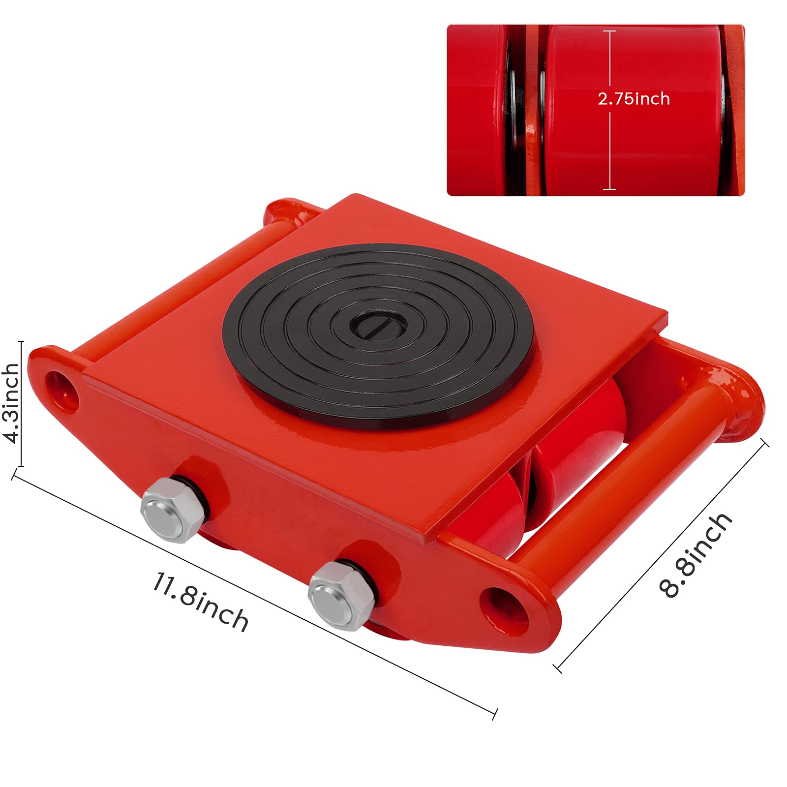 XCFDP Machine Skates, 6T Machinery Skate Dolly, 13200lbs Machinery Moving Skate, Machinery Mover Skate with 360° Rotation Cap, Heavy Duty Machine Dolly Skate for Industrial Moving Equipment, Red, 1pc