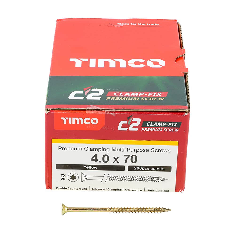 TIMCO C2 Clamp-Fix Multi-Purpose Premium Screws-TX-Double Countersunk-Gold-4.0 x 70-Box of 200