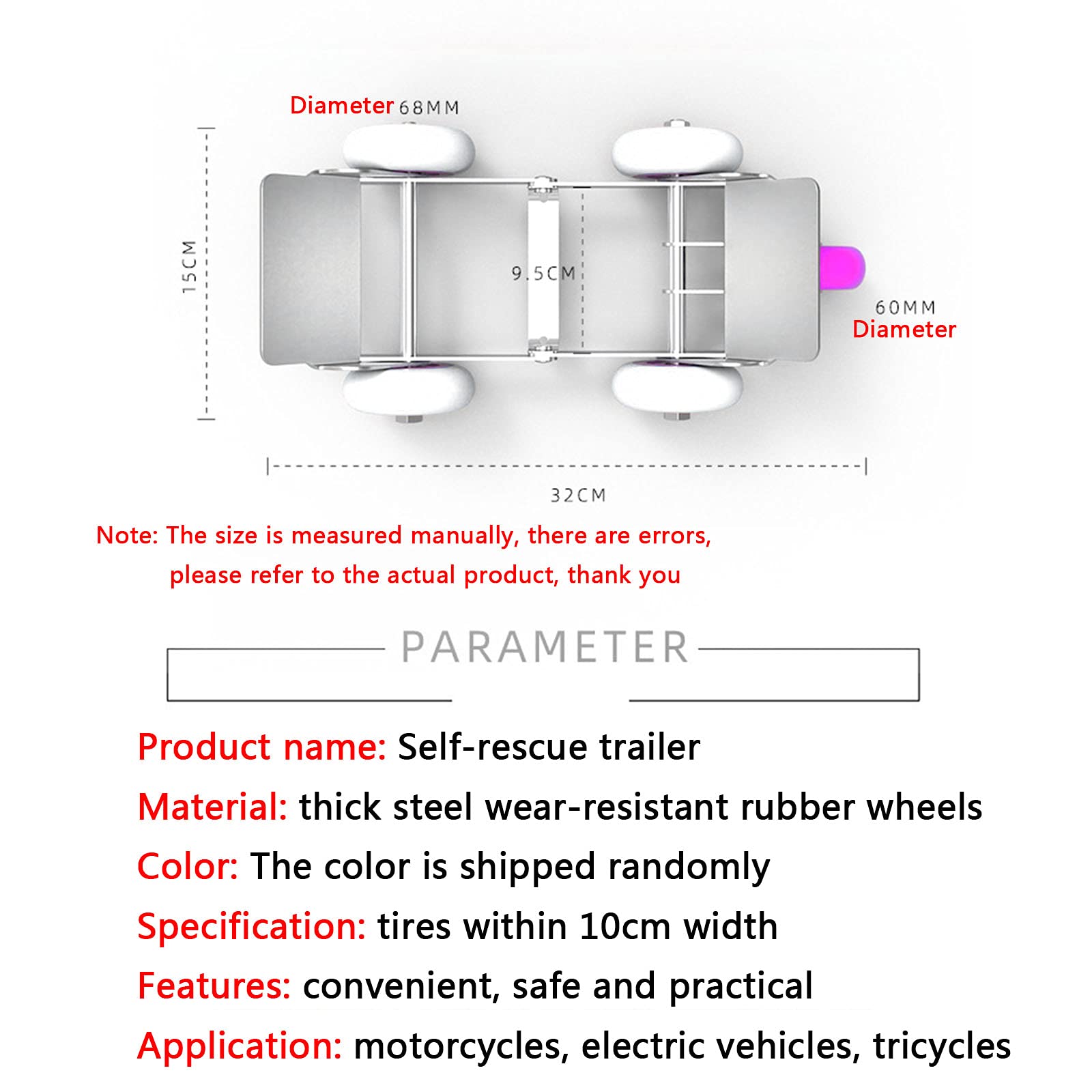 FREEDOH Flat Tire Self-Rescue Trailer 750kg Trailer Booster Essentials for Long-Distance Cycling Roadside Assistance Tools Accessory Suitable for Motorcycles Electric Vehicles Tricycles