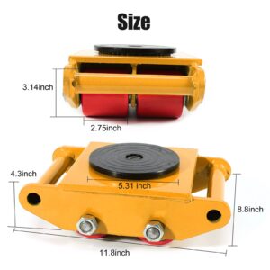 Car Dolly Set of 4 Machine Skates Shipping Container Wheels Industrial Mover 13200LBS Machinery Skate with Steel Rollers Cap 360 Degree Rotation USA Stock