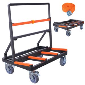 upgrade folding drywall cart heavy duty,drywall dolly with rubber swivel casters,2200 lbs load capacity, panel cart plywood dolly handling sheetrock plywood glass door and windows service cart