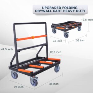 Upgrade Folding Drywall Cart Heavy Duty,Drywall Dolly with Rubber Swivel Casters,2200 lbs Load Capacity, Panel Cart Plywood Dolly Handling Sheetrock Plywood Glass Door and Windows Service Cart