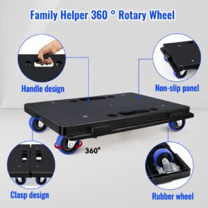 Uholan Flatbed Dolly Can Connected Two Pcs One Set Household Portable Mobile Dolly Infinite Rotary Flat Handtruck Mobile Furniture Load 220lb Black ，Blue Wheel (Blue wheel)