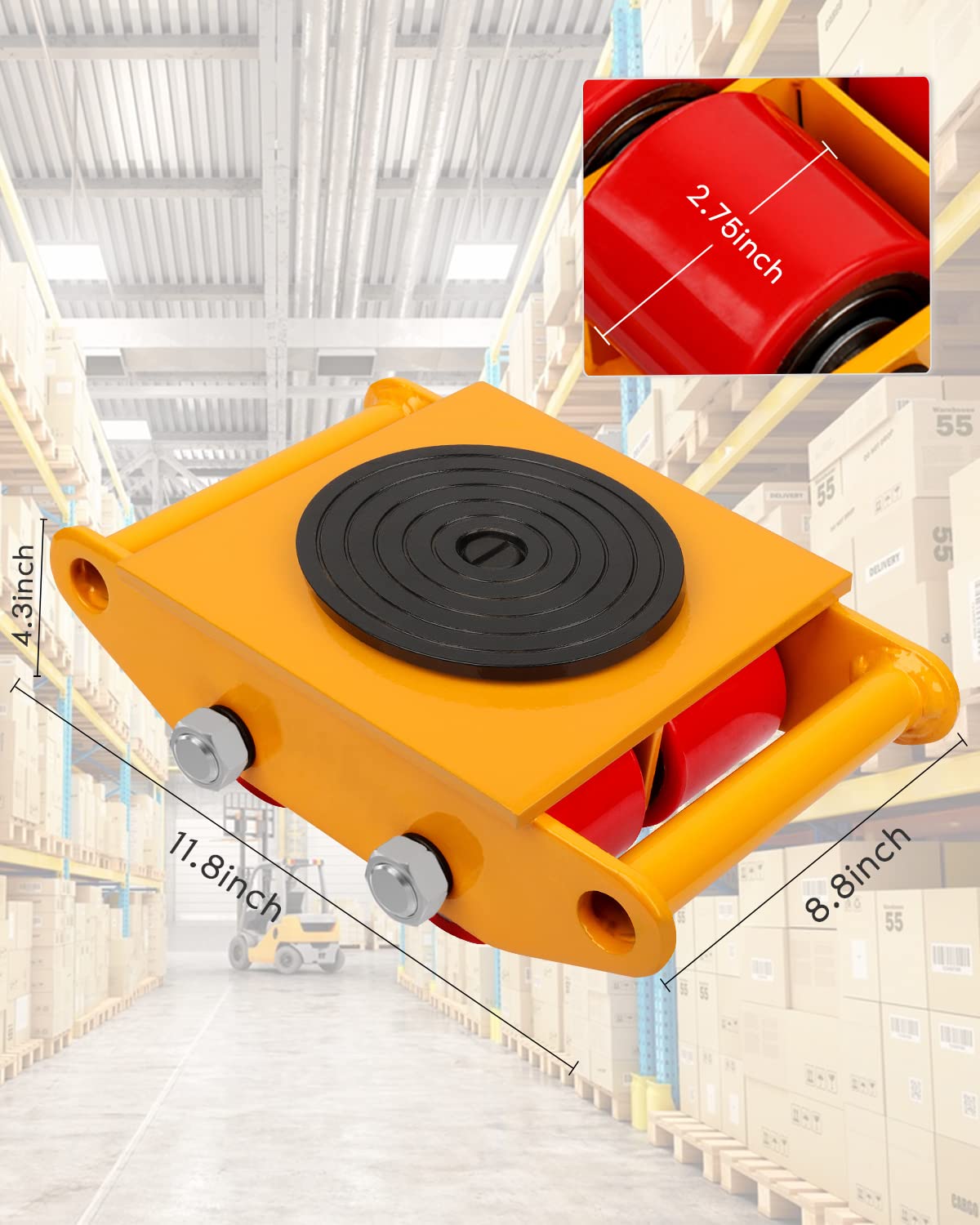 GCCSJ 6T Machinery Skate Dolly, 13200lbs Machinery Moving Skate Machinery Mover Skate with 360° Rotation Cap, Dolly Machinery Skate for Industrial Moving Equipment