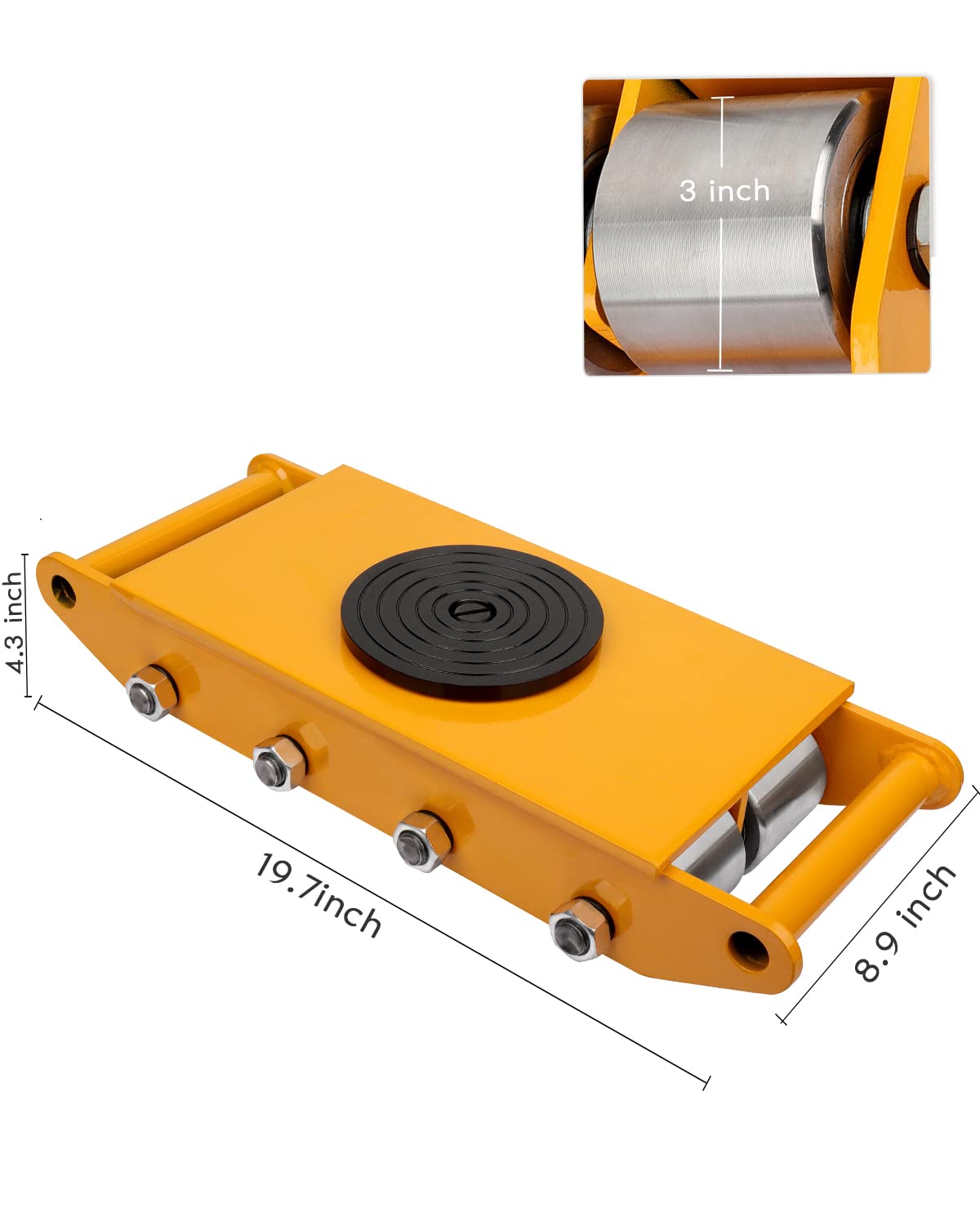 Dollate 12T 26400lbs Machine Skates Heavy Duty Machine Dolly Skate Machinery Moving Skate with 360° Rotation Cap & 8 Steel Wheels, Machinery Mover for Industrial Moving Equipment