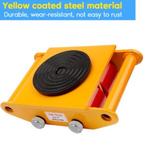 Dollate 6T 13200lbs Machine Skates Heavy Duty Machine Dolly Skate Machinery Moving Skate with 360° Rotation Cap & 4 PU Rollers, Machinery Mover for Industrial Moving Equipment, Yellow