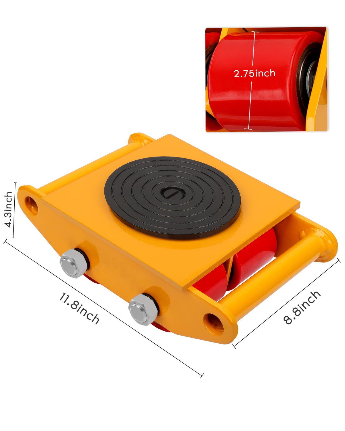 Dollate 6T 13200lbs Machine Skates Heavy Duty Machine Dolly Skate Machinery Moving Skate with 360° Rotation Cap & 4 PU Rollers, Machinery Mover for Industrial Moving Equipment, Yellow