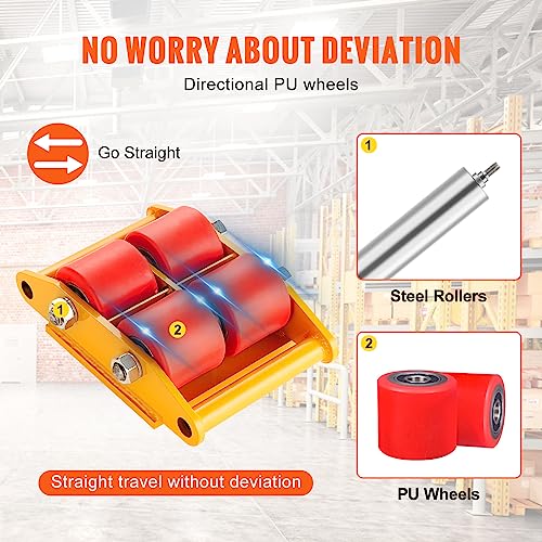 VEVOR Industrial Machinery Mover, 6T/13200lbs Machinery Moving Skate with 360°Rotation Cap and 4 PU Wheels, Heavy Duty Dolly Skates for Moving Equipment