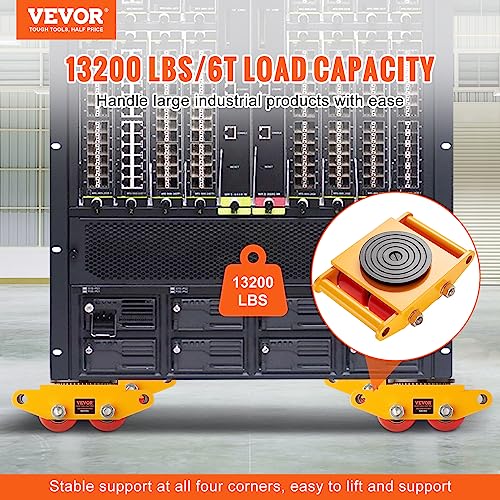 VEVOR Industrial Machinery Mover, 6T/13200lbs Machinery Moving Skate with 360°Rotation Cap and 4 PU Wheels, Heavy Duty Dolly Skates for Moving Equipment