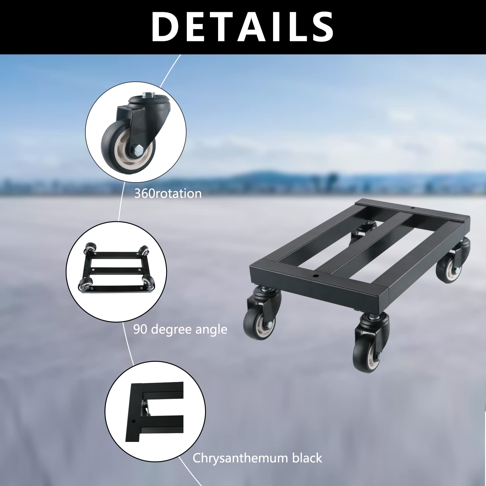 FMhotu 4-Wheel Furniture Dolly for Fridge, Luggage and Large Items, 18x12x6 inch, 360-Degree Adjustment, Sturdy Black Cart-Move Heavy Furniture and Items with Ease