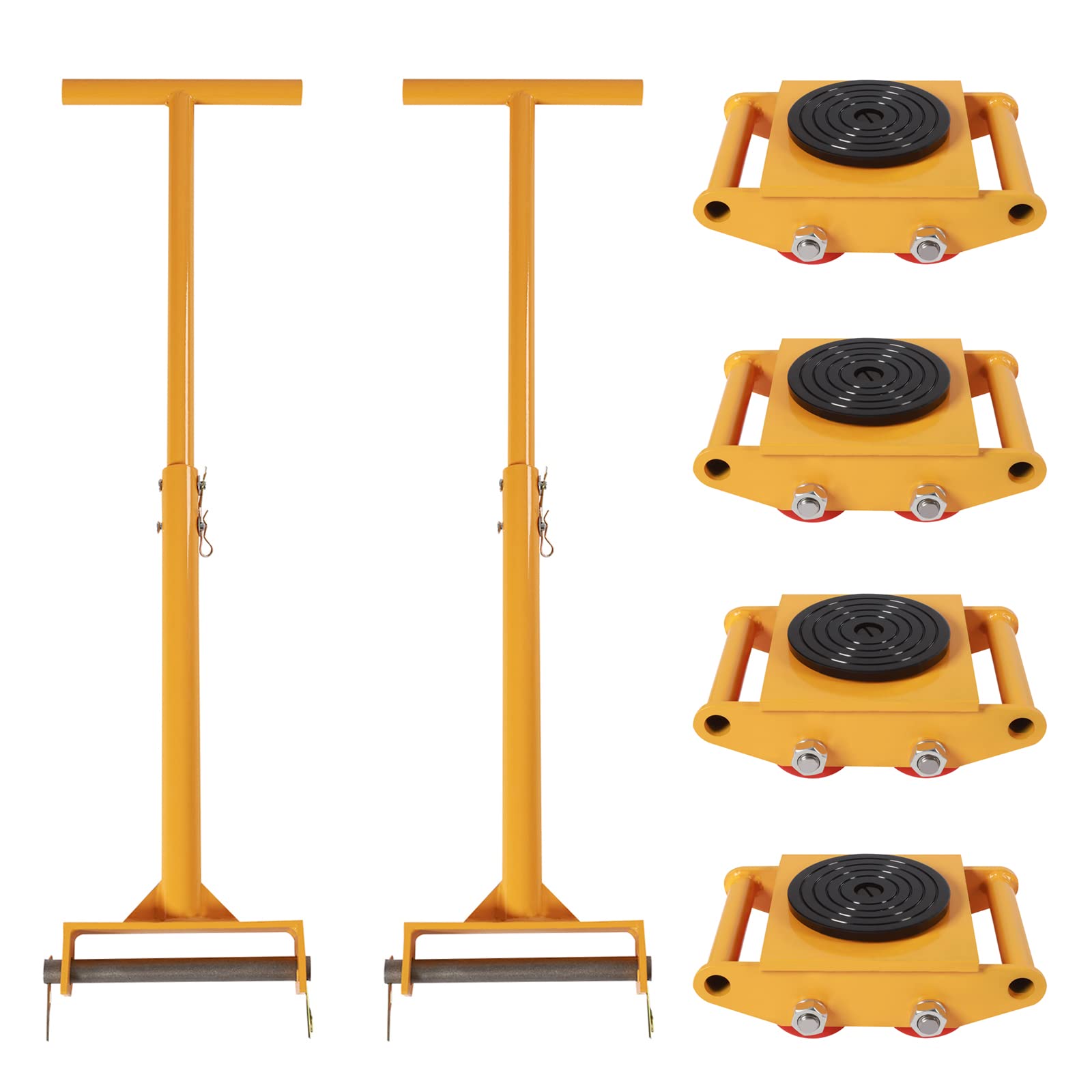 4pcs Machinery Mover with 2pcs Handle, 6T Machinery Skate Dolly, 13200lbs Machinery Moving Skate w/ 360° Rotation Cap and 4 Rollers, Heavy Duty Industrial Moving Equipment, Yellow