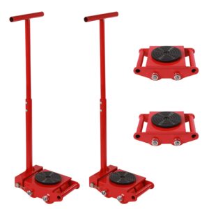 4pcs machinery mover with 2 handles, 6t machinery skate dolly, 13200lbs machinery moving skate, machinery mover skate w/ 360° rotation cap and 4 rollers, heavy duty industrial moving equipment, red