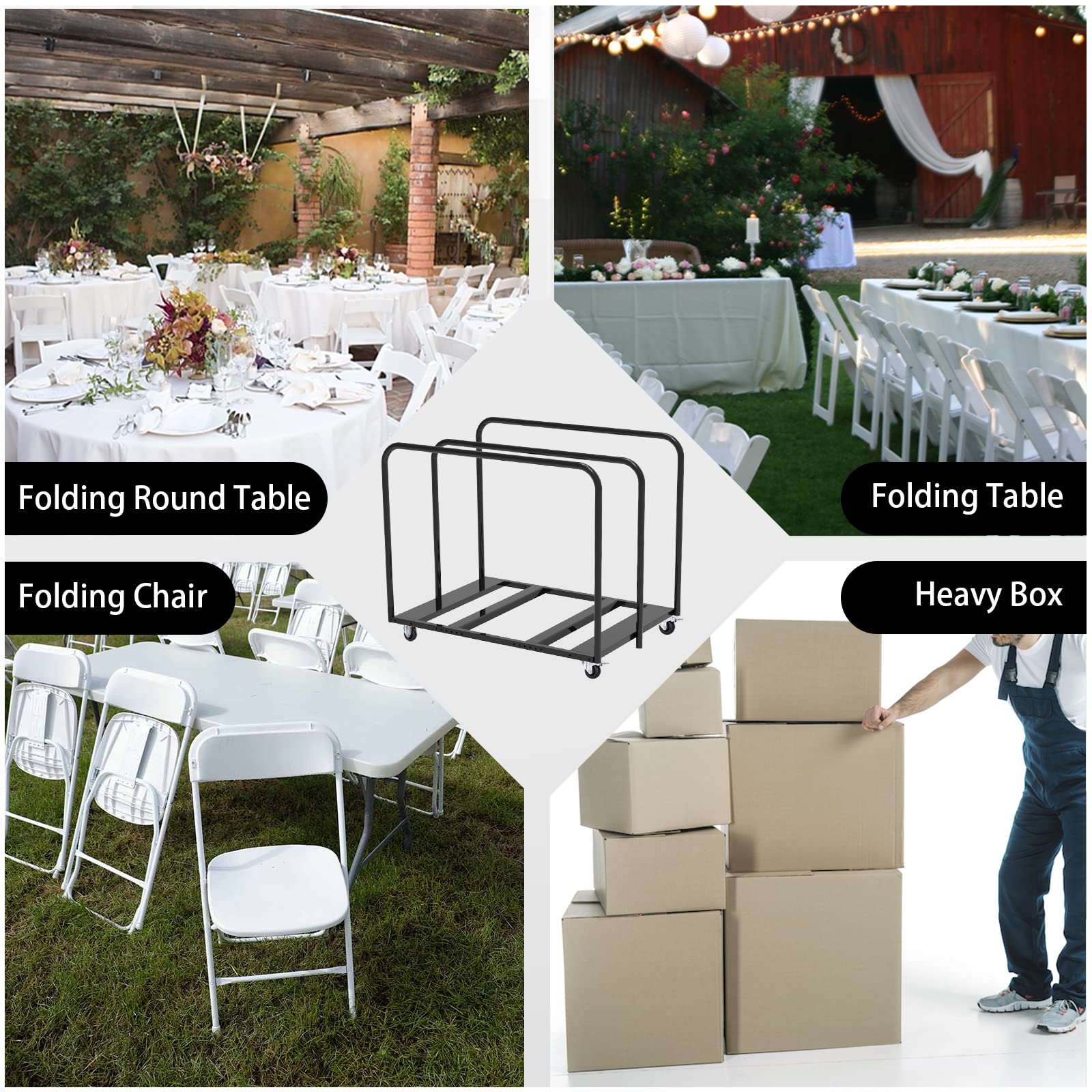 Folding Table Cart, Table Dolly With Braking Caster To Store And Move Folding Round Table Heavy Duty Panel Dolly For 10 Table Capacity With Gift - Tie-Down Staps And EVA Mats Easy To Roll And Assemble