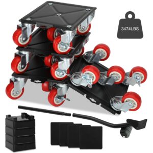 upgrade large furniture dolly 5 wheels heavy duty, furniture movers sliders carbon steel panel, five free locking 360° rotating rubber universal wheels,maximum load 3474lbs