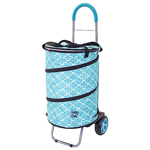 Bigger Cooler Trolley Dolly Insulated Folding Shopping Cart with Removable Bag Rolling Beach Tote Cooler with Wheels Pop Up Golf, Turquoise