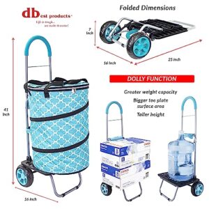 Bigger Cooler Trolley Dolly Insulated Folding Shopping Cart with Removable Bag Rolling Beach Tote Cooler with Wheels Pop Up Golf, Turquoise