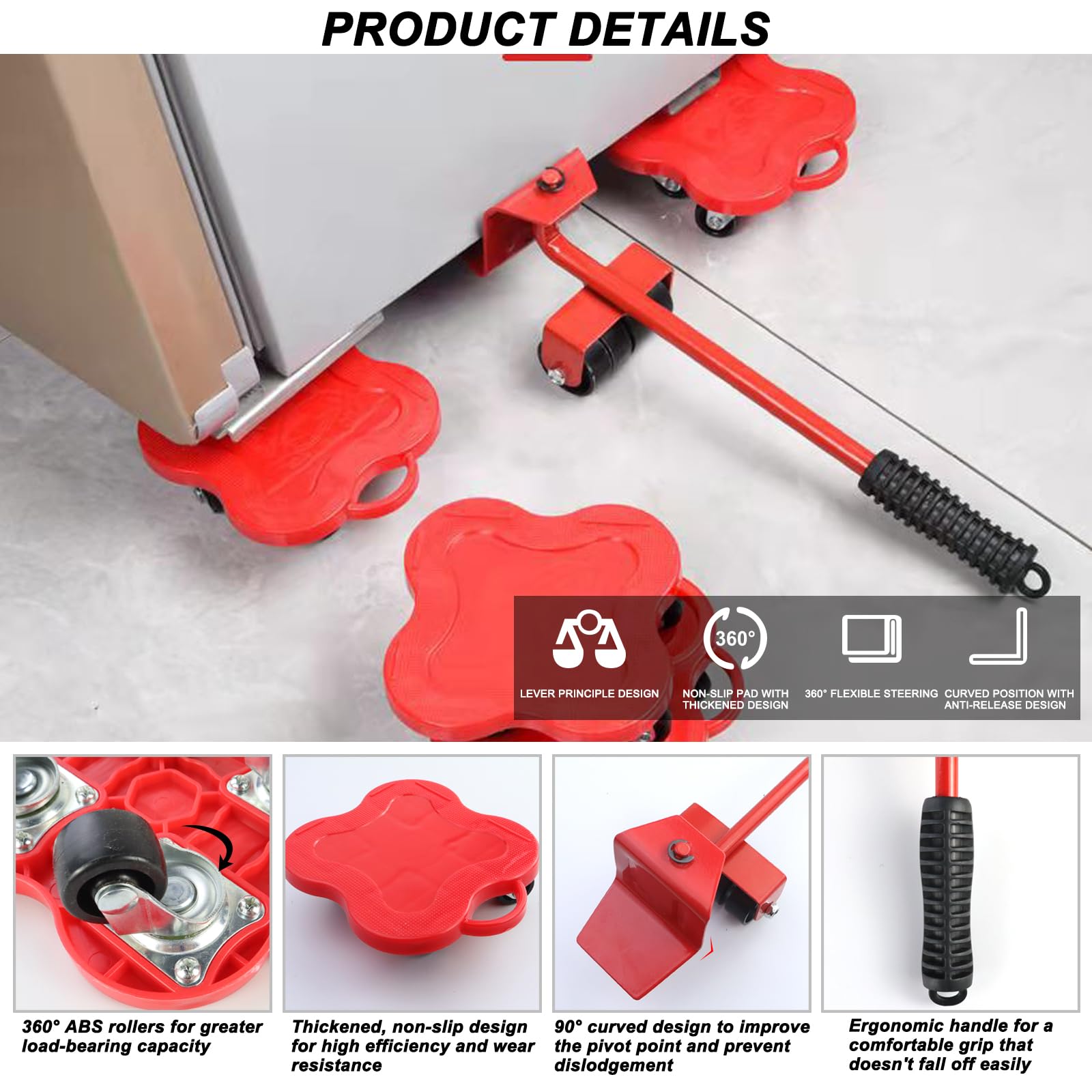 Furniture Lifter 4 Wheels Moving Dolly for Heavy Duty, 360 Rotation Wheels Furniture Mover Dolly, Wheel Dolly Set of 4 in Home Warehouse for Refrigerator Sofa Cabinet, Maximum Load 1102lbs (red)