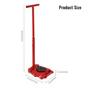 TFCFL 4pcs Machinery Mover 2 Steering Handle 6T Machinery Skate Dolly 13200lbs Machinery Moving Skate with 360°Rotation Disc and 4 Rollers Heavy Duty Industrial Moving Equipment Red