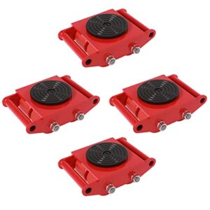 TFCFL 4pcs Machinery Mover 2 Steering Handle 6T Machinery Skate Dolly 13200lbs Machinery Moving Skate with 360°Rotation Disc and 4 Rollers Heavy Duty Industrial Moving Equipment Red