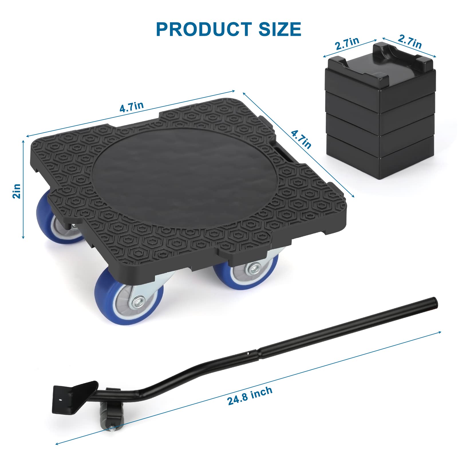 Insdawn Furniture Sliders,Furniture Dolly for Moving Dolly with 4 Wheels & Furniture Lifter, 600Lbs Load Capacity, 360° Rotation Wheels for Moving Heavy Duty,4 packs,Blue Wheels