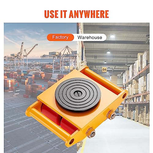 VEVOR Machinery Skate Dolly, 13,200 LBS/6T Industrial Machinery Mover, Heavy Duty Carbon Steel Machinery Moving Skate with 4 PU Wheels and 360° Rotation Non-Slip Cap for Warehouse, Workshop, Factory