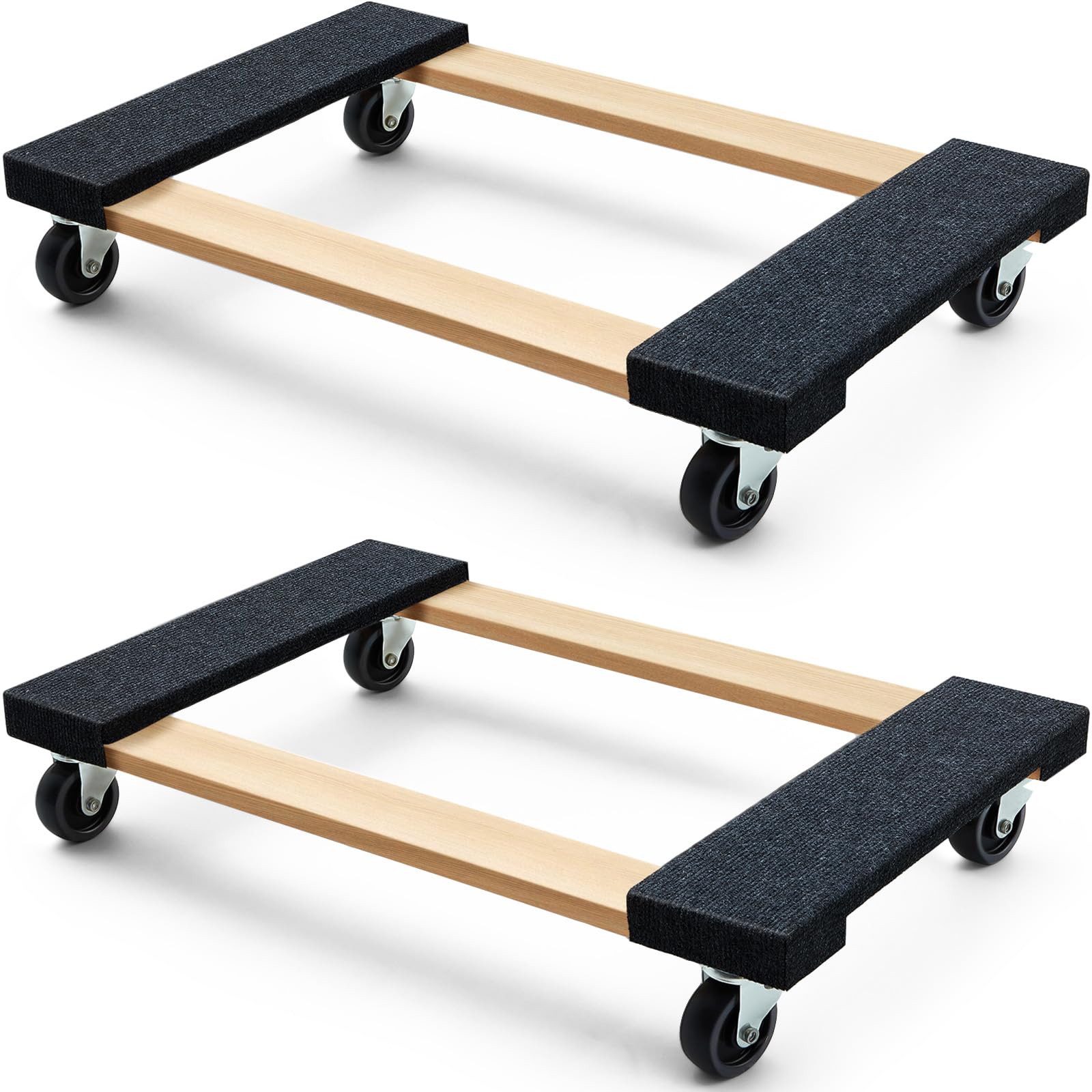 Kigley 2 Pcs Furniture Moving Dolly 2000LBS 18 x 30 Inch Furniture Dolly 4 Wheels Wood Dolly Furniture Movers with Wheels Appliance Dolly for Moving Supplies