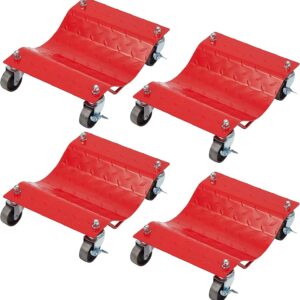 4-Pack Car Dolly, Heavy Duty Tire Skates with 360 Degree Ball Bearing Wheels, 12" x 16" Non-Slip Rubber Surface, 1500 lbs per Skate Capacity Red