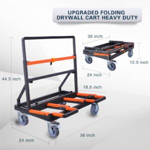 Upgrade Folding Drywall Cart Heavy Duty,Drywall Dolly Load 2200 lbs Capacity,Panel Cart with Extended Large Deck,Panel Dolly Handling Plywood Sheetrock Glass and Windows Service Cart