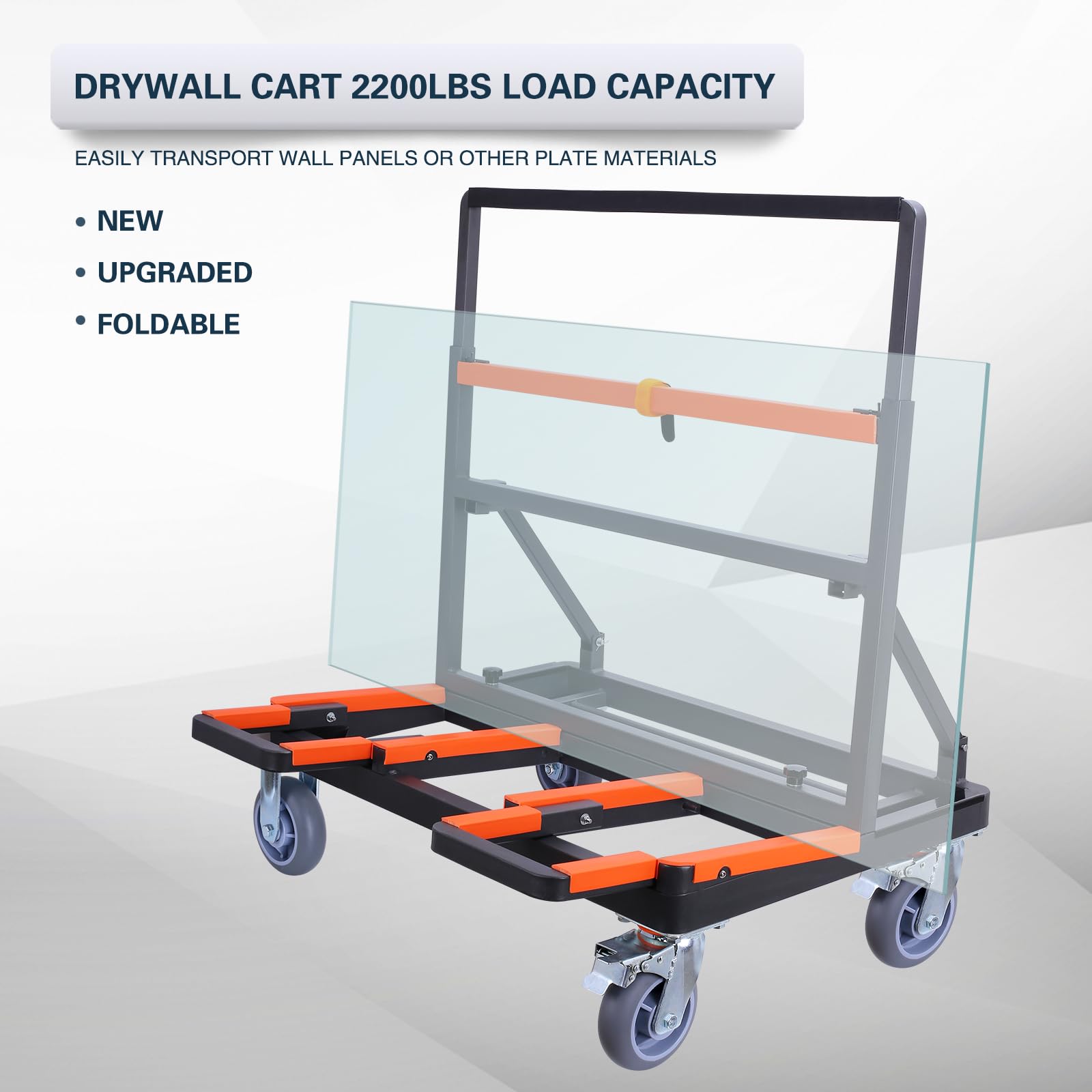 Upgrade Folding Drywall Cart Heavy Duty,Drywall Dolly Load 2200 lbs Capacity,Panel Cart with Extended Large Deck,Panel Dolly Handling Plywood Sheetrock Glass and Windows Service Cart