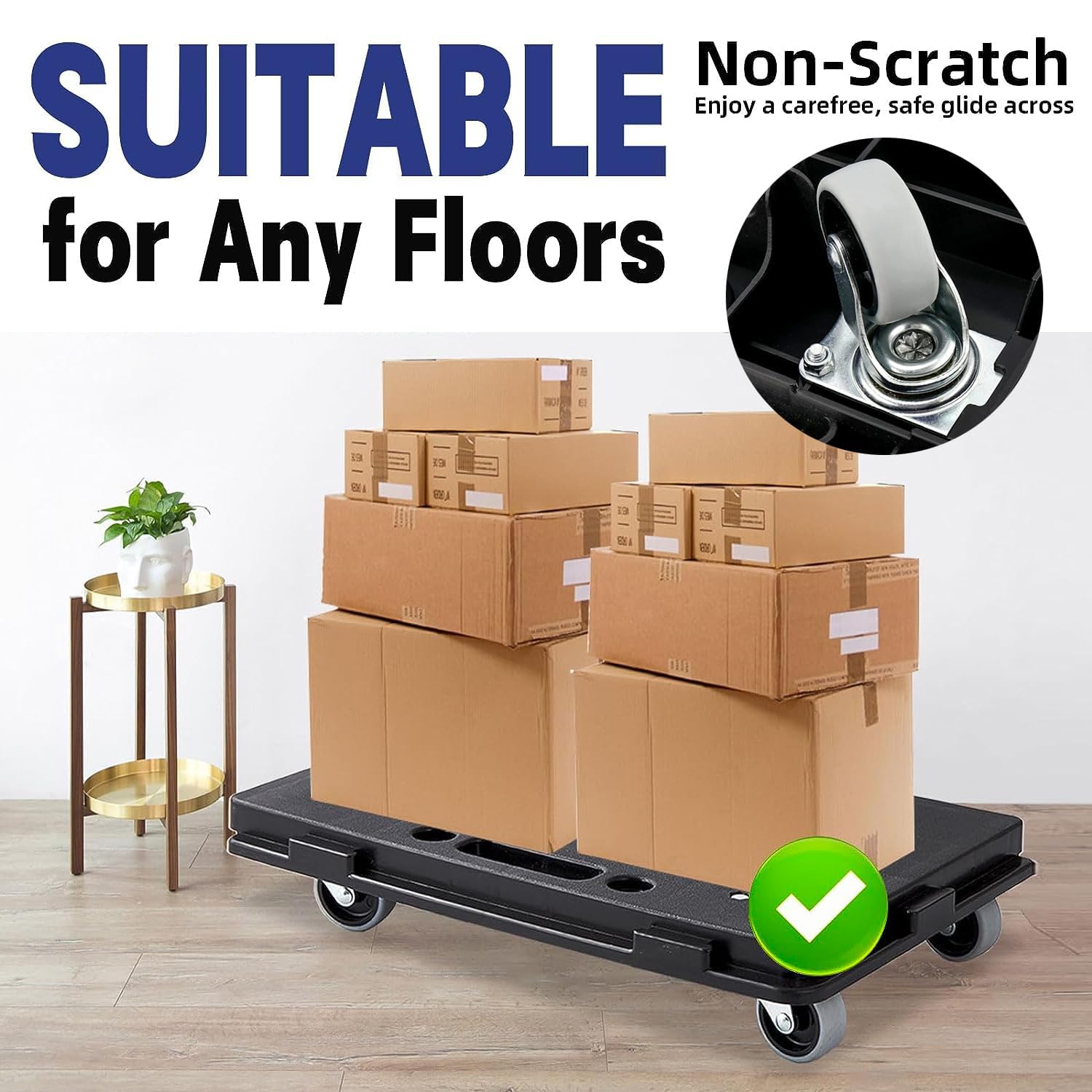 GTQYYF Furniture Movers with Wheels, Portable Moving Rollers Leg Dollies for Heavy Furniture, 4 Wheels Small Flat Dolly, 440Lbs Capacity, 2 Pack, Black