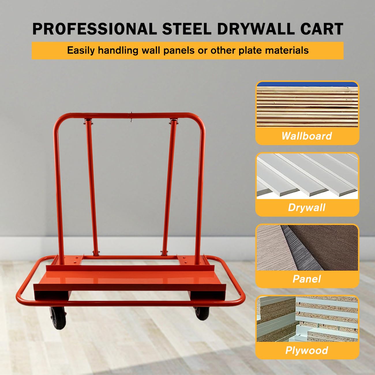 biosp Drywall Sheet Cart 1800LBS Load Capacity Drywall Cart Panel Dolly with 4 Swivel Wheels Handling Wall Panel Sheetrock Wood Panel Heavy Duty Casters Rolling Dolly for Garage Home Warehouse