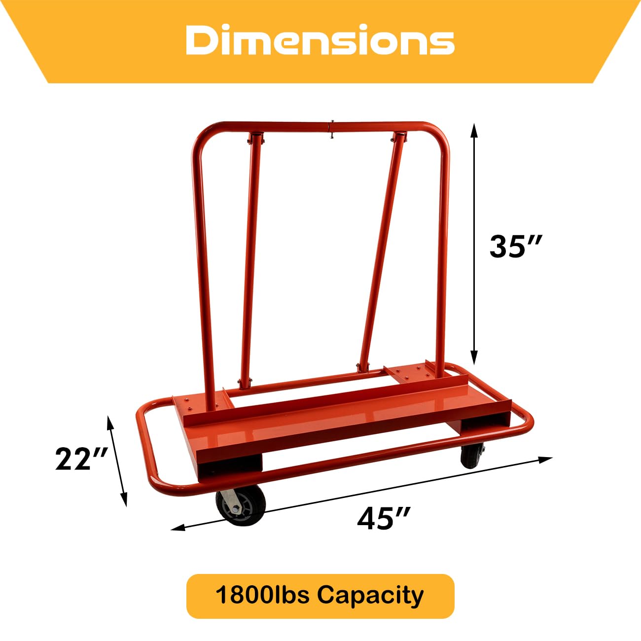 biosp Drywall Sheet Cart 1800LBS Load Capacity Drywall Cart Panel Dolly with 4 Swivel Wheels Handling Wall Panel Sheetrock Wood Panel Heavy Duty Casters Rolling Dolly for Garage Home Warehouse