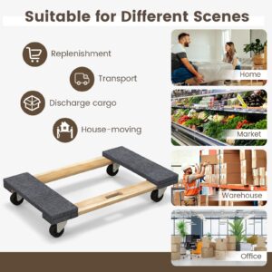 Goplus Furniture Moving Dolly, Heavy Duty Wood Rolling Mover with Wheels for Piano Couch Fridge Heavy Items, Securely Holds 1000 LBS (1 Pack with Handle)