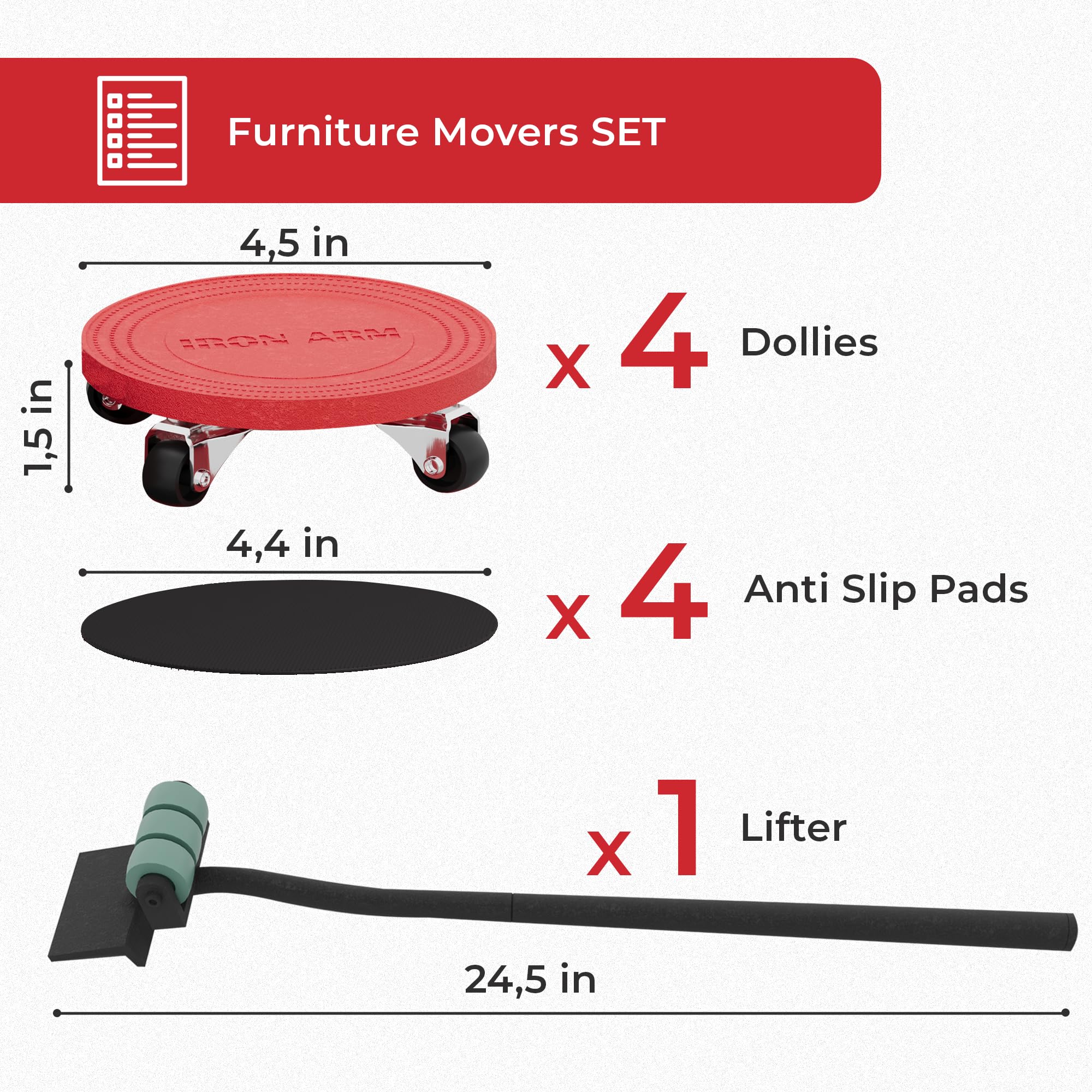 IronArm 600Lbs Capacity Heavy Equipment Mover-Furniture Dolly with Lifter Moving Dolly for Furniture Movers with 4 Wheels Moving Sliders - Pool Table Floor Dolly for Moving Heavy Items - Refrigerator