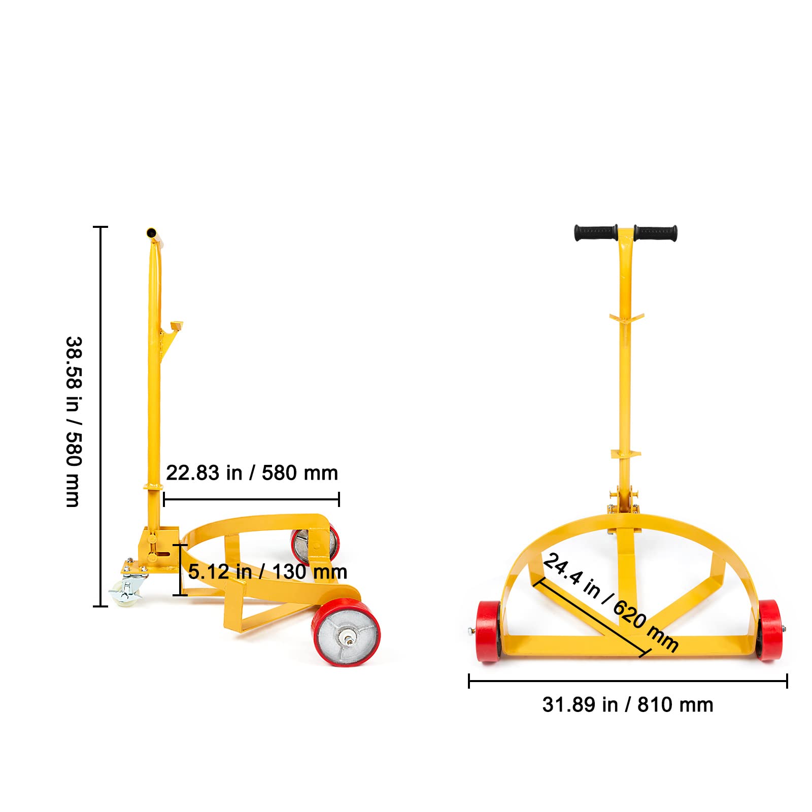 VEVOR 55 Gallon Drum Dolly, Low Profile Barrel Dolly Cart Oil Drum Caddy Round Dolly, 1200 lbs Load Capacity, Heavy Duty Steel Drum Dolly with Adjustable Handle for Workshop Factory Warehouse