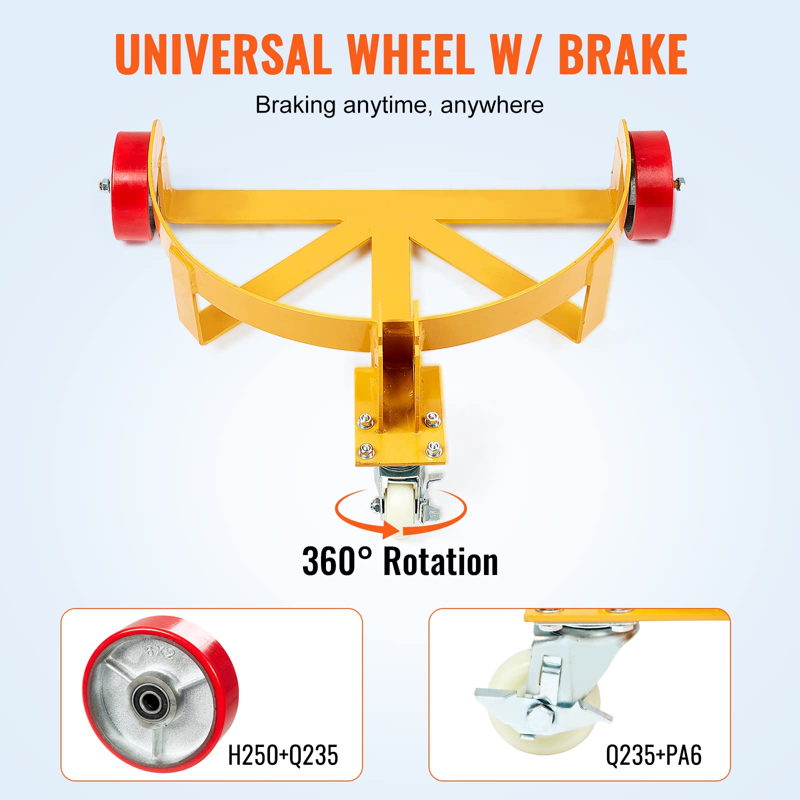 VEVOR 55 Gallon Drum Dolly, Low Profile Barrel Dolly Cart Oil Drum Caddy Round Dolly, 1200 lbs Load Capacity, Heavy Duty Steel Drum Dolly with Adjustable Handle for Workshop Factory Warehouse