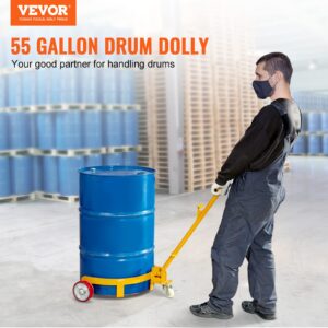 VEVOR 55 Gallon Drum Dolly, Low Profile Barrel Dolly Cart Oil Drum Caddy Round Dolly, 1200 lbs Load Capacity, Heavy Duty Steel Drum Dolly with Adjustable Handle for Workshop Factory Warehouse