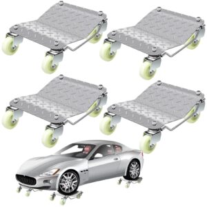 datanly set of 4 car dolly, heavy duty wheel dolly car stakes, steel 6000 lbs capacity auto vehicle moving dolly with 360 degree wheels for vehicle storage furniture mover trailer, 16" x 13"(silver)