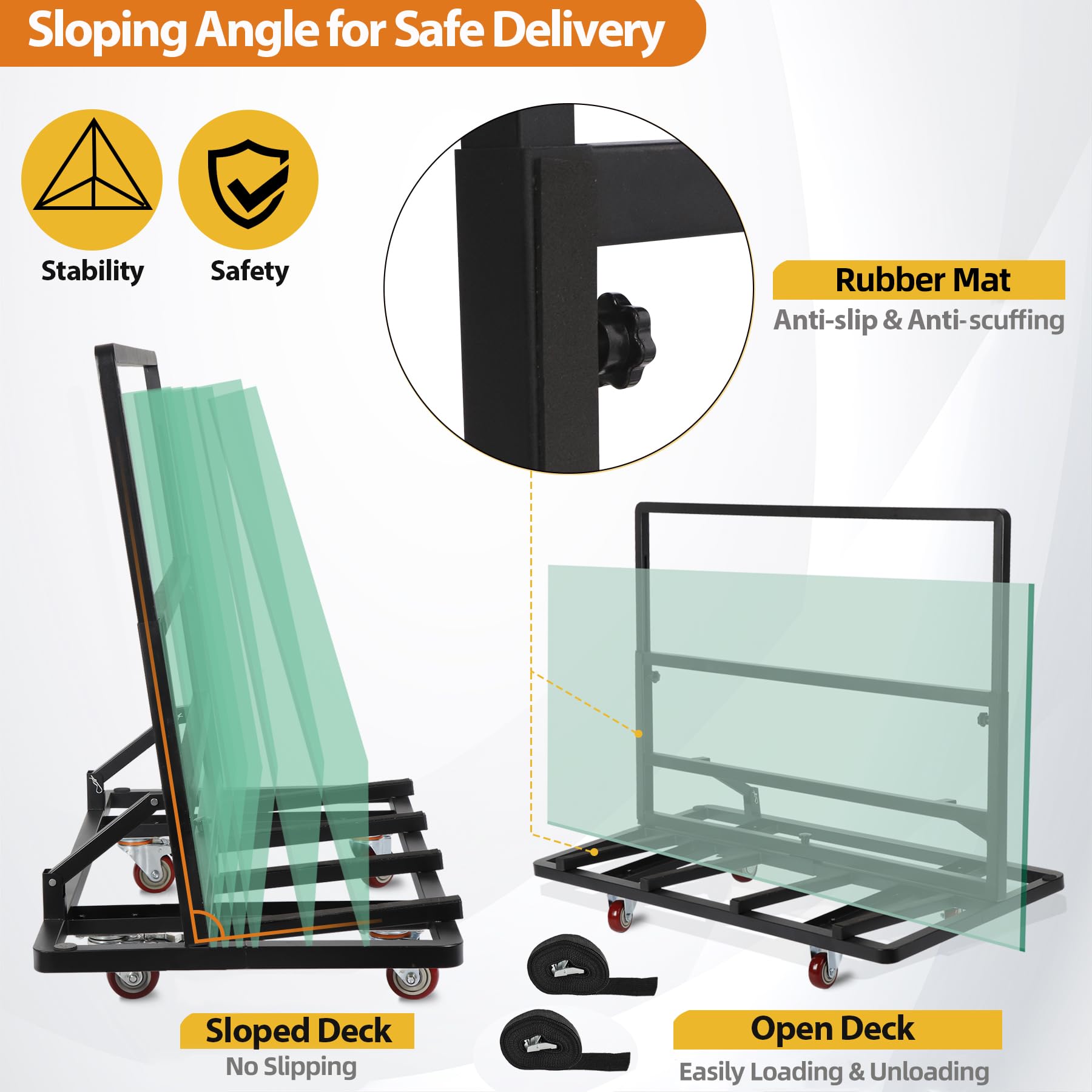 Eastrexon Folding Drywall Cart, Drywall Dolly with PU Swivel Casters, 44.5" x 22" x 37" Plywood Cart with 2200 LBS Load Capacity, Portable Panel Truck Cart for Handling Plywood, Plasterboard, Glass