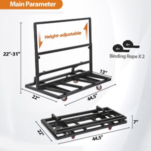 Eastrexon Folding Drywall Cart, Drywall Dolly with PU Swivel Casters, 44.5" x 22" x 37" Plywood Cart with 2200 LBS Load Capacity, Portable Panel Truck Cart for Handling Plywood, Plasterboard, Glass