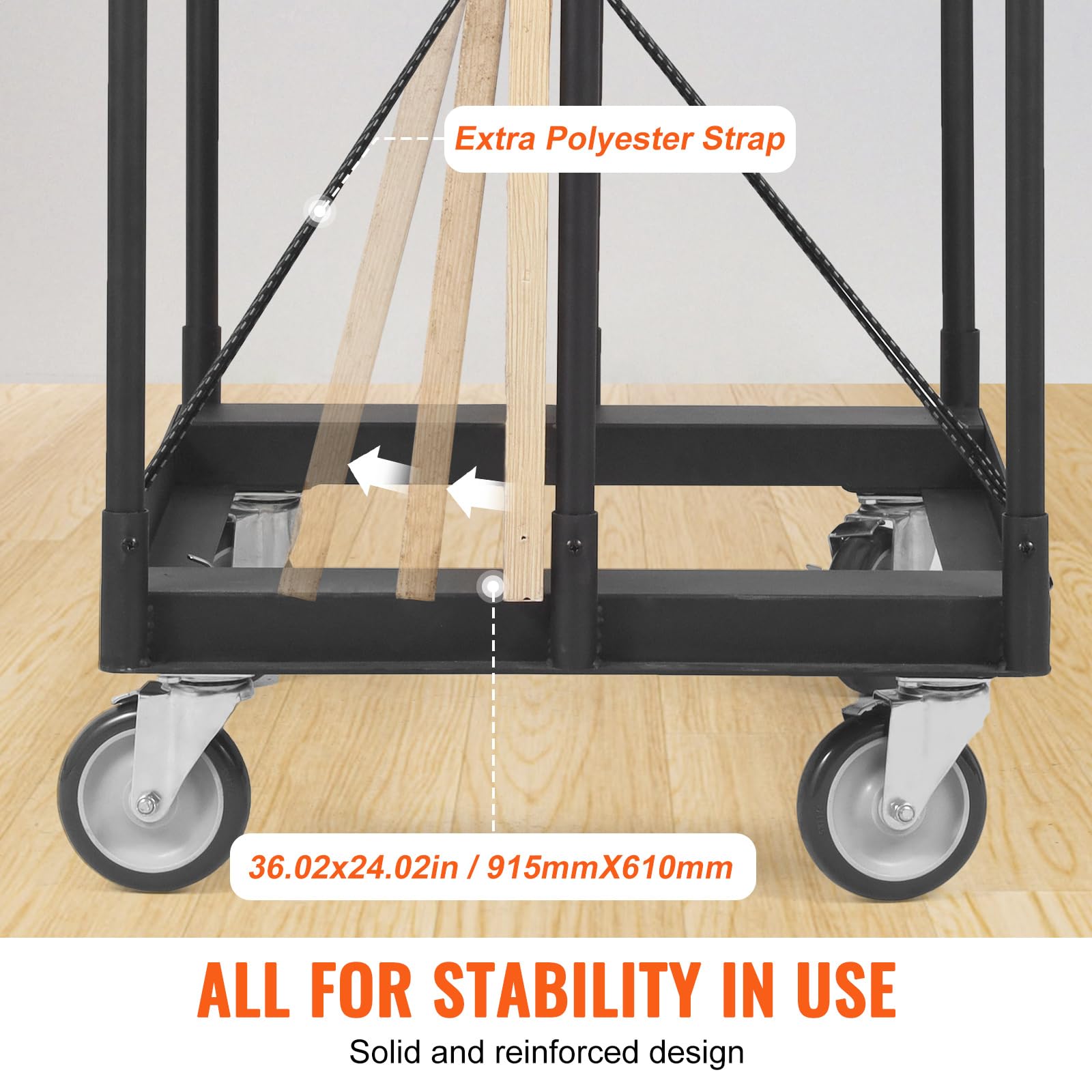 VEVOR Drywall Cart, 1500 LBS Panel Dolly Cart with 36.02" x 24.02" Deck and 5" Swivel Wheels, Heavy-Duty Drywall Sheet Cart, Handling Wall Panel, Sheetrock, Lumber, for Garage, Home, Warehouse Black