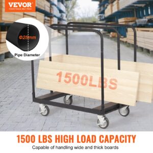 VEVOR Drywall Cart, 1500 LBS Panel Dolly Cart with 36.02" x 24.02" Deck and 5" Swivel Wheels, Heavy-Duty Drywall Sheet Cart, Handling Wall Panel, Sheetrock, Lumber, for Garage, Home, Warehouse Black