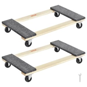 vevor hardwood furniture moving dolly, 30 in. x 18 in. 4 x 3 pp swivel casters, heavy duty wooden mover dollies, moving cart with wheels for heavy furniture, 1000 lbs. capacity, two pack