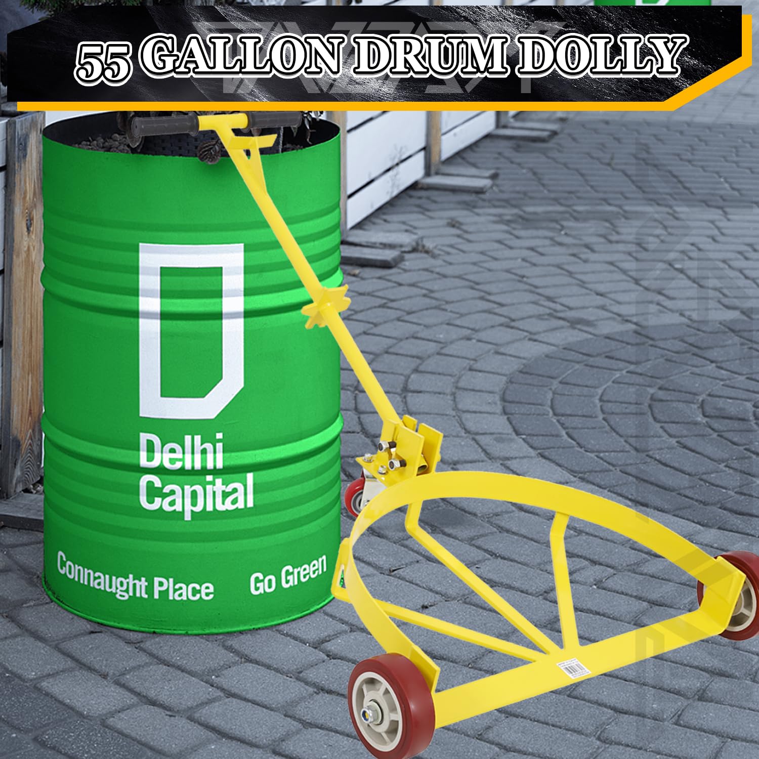 Tandagy 55 Gallon Drum Dolly 1200lbs Capacity Oil Drum Cart with Pivoting T Handle Low Profile Oil Barrel Drum Roller Cart Heavy Duty Oil Drum Caddy with Rotating Wheels for Workshop Factory Warehouse