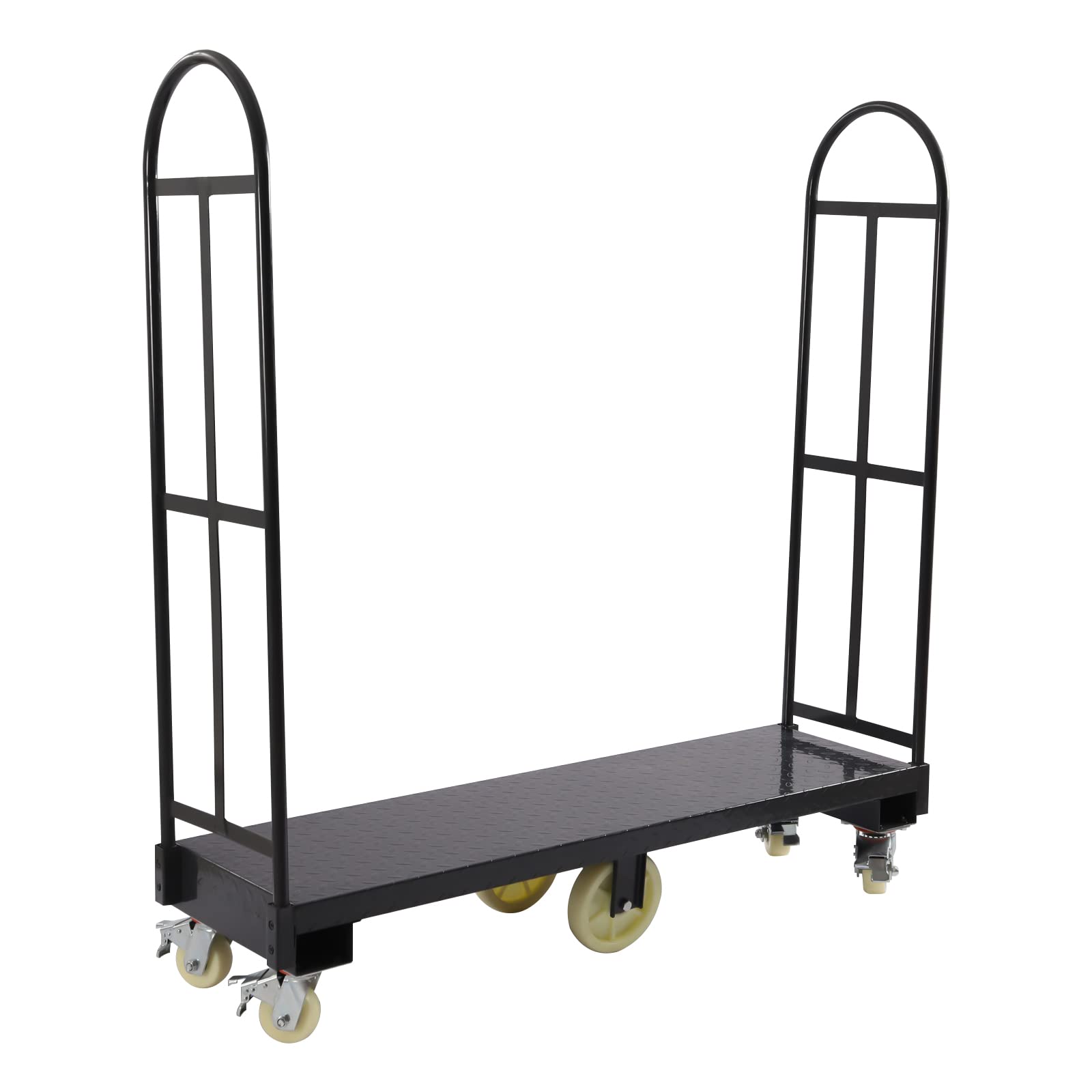 Heavy Duty Narrow Aisle U-Boat Platform Truck Dolly,64.6X 15.7 Inch U-Boat Steel Cart 2000lbs Capacity U-Boat Cart Steel with 6 Casters,Removable Handles