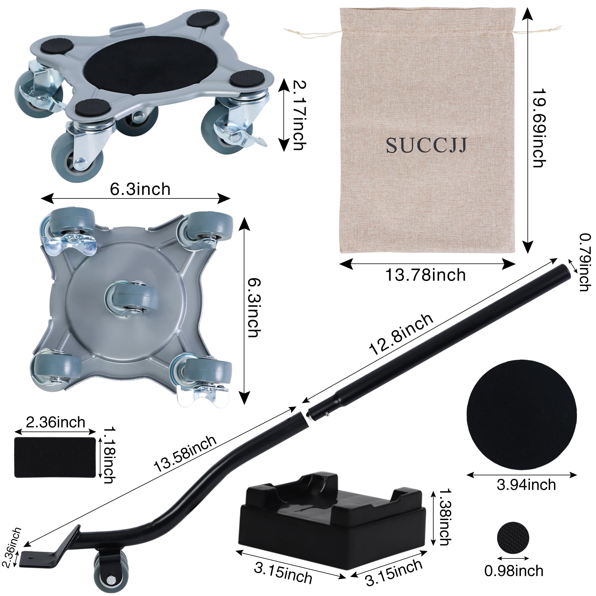 SUCCJJ Furniture Movers with Wheels,Furniture Dolly Heavy Duty,Furniture Lifter Tool with 5 360° Rotatable Rubber Universal Wheels,Furniture Moving Tool Maximum Load 3474lbs