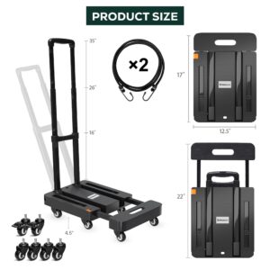 Fablyours Folding Hand Truck Dolly Cart, 500LB Heavy Duty Foldable Cart with 6 Wheels, Including 2 Rear Brake Wheels & 2 Elastic Ropes, Portable Dolly for Moving utility Luggage Travel/Home/Office Use