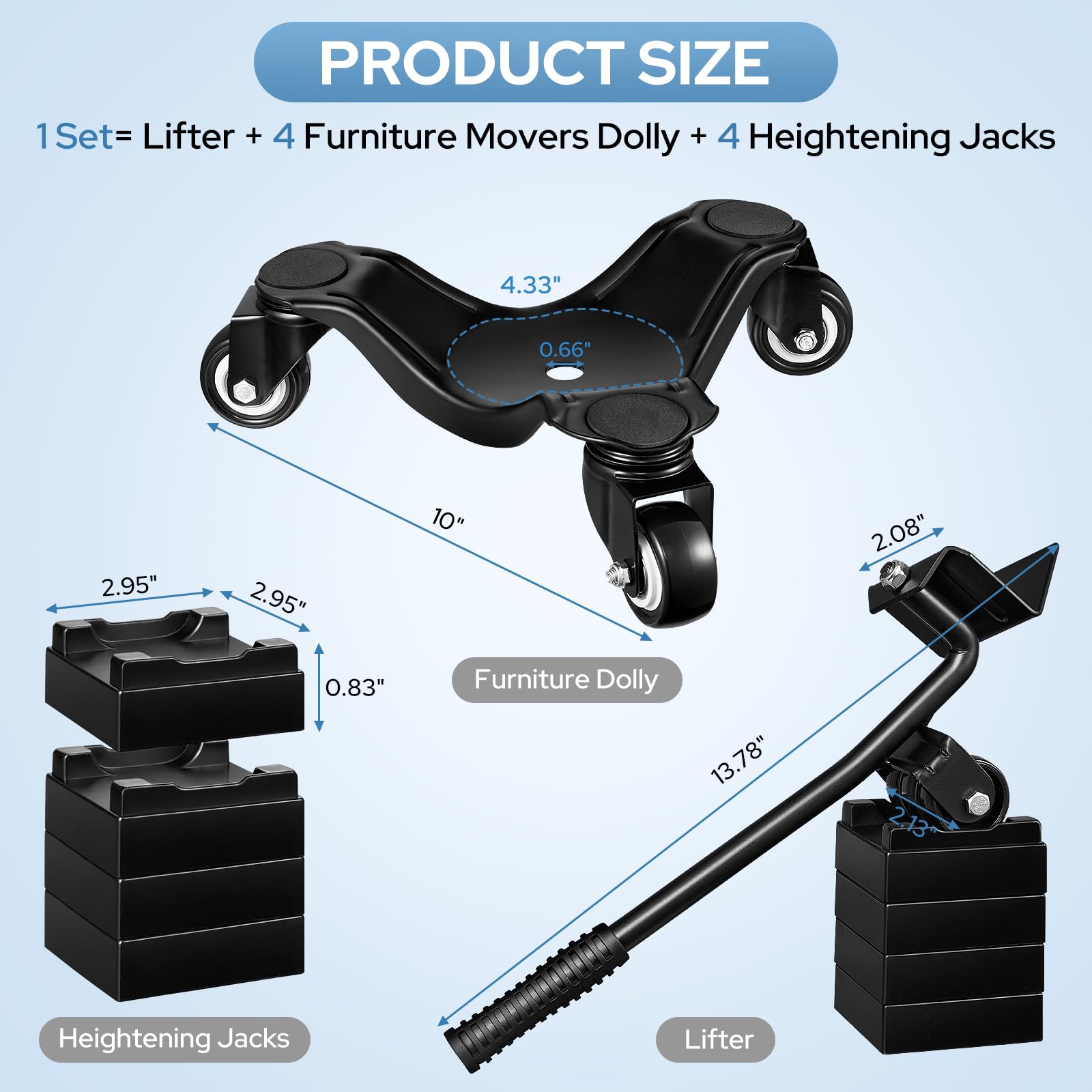 KEDSUM Furniture Movers with Wheels, 1150 Lbs Capacity Heavy Duty Furniture Dolly, 10 Inch Upgrade Steel Tri-Dolly Set with Lifter, 3 Wheel Furniture Roller Mover Dolly for Sofa, Piano and Pool Table